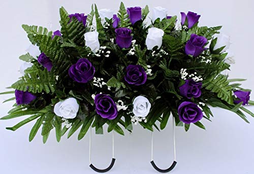 Purple And White Rose Cemetery Saddle For Grave Decoration For Mother's Day #TOP8