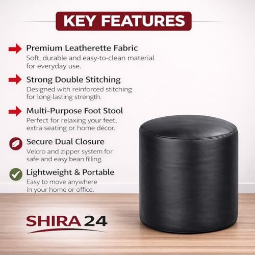 Image of Leatherette Bean Bag Foot Stool /Pouffe | Foot Rest Stool Cover (Without Beans), Durable & Comfortable (Black)