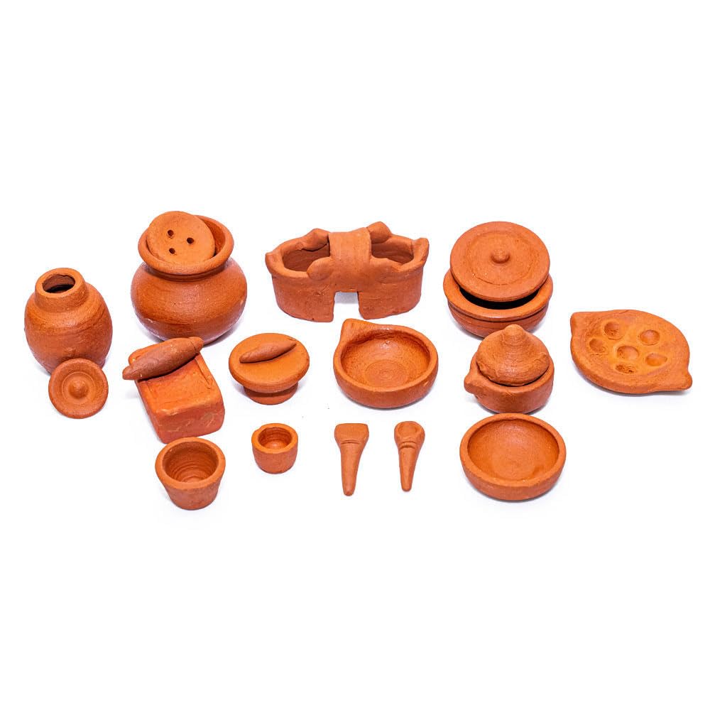 RK Enterprises Miniature Clay Showpiece Kitchen Set | 20 Pieces | Soppu Jaman | Miniature Kit | Earthernware Pot | Showpiece - 20 Pieces (B0DBRPSVR4) Amazon Price History, Amazon Price Tracker
