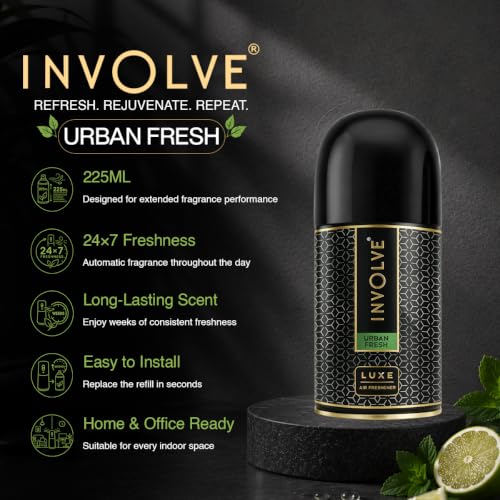 Image of Involve Luxe - Urban Fresh Automatic Room Fresheners Refill Pack | 2200 Sprays Guaranteed | Lasts up to 60 Days (225ml) | Automatic Home Fresheners | Long Lasting Fragrance
