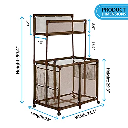 Essentially Yours Pool Storage Equipment Organizer Holder - Noodles, Toys, Balls and Floats Mesh Rolling Double Decker Bin, Large with Noodle Holder, (35.3" W x 23" L x 59.4" H), Brown Style 561935 - Thumbnail 4