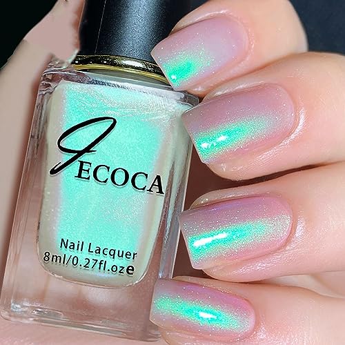 White Pearl Glitter Nail Polish - Chrome Nail Varnish Aurora White Nail Polish Gel Pearlescent Shell Nail Varnish Quick Dry No UV Needed(8ml)