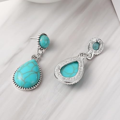 Miniatura 5 de Turquoise Bohemian Dangle Earrings for Women, Turquoise Dainty Teardrop Drop Earrings Boho Hoop Healing Stone Earrings Jewelry Gifts