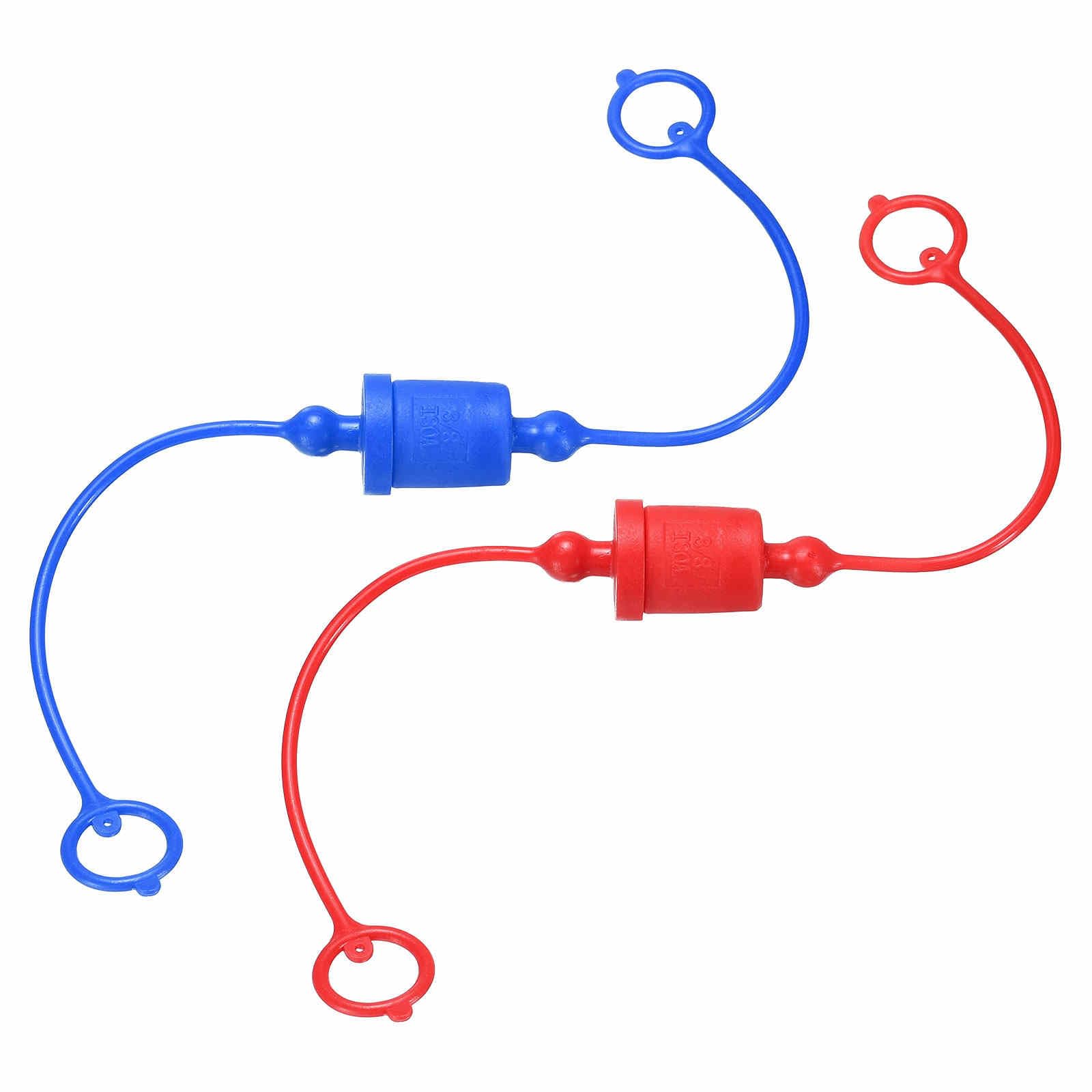 HARFINGTON 2Sets 3/8 Hydraulic Hose Dust Cap and Plug Kit, ISO-A Male Dust Cap &amp; Female Plug Cover Quick Disconnects Air Coupler Cover Port Plug Fittings with Retention Ring, Red/Blue
