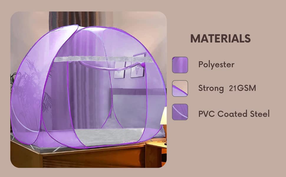 Image of AETRIUS Mosquito Net for Double Bed I King-Size Premium Machardani by Piramal I 30 GSM I Strong and Durable I Pop-up Format I Foldable I Corrosion Resistant Double2 Bed (Full Purple) 6