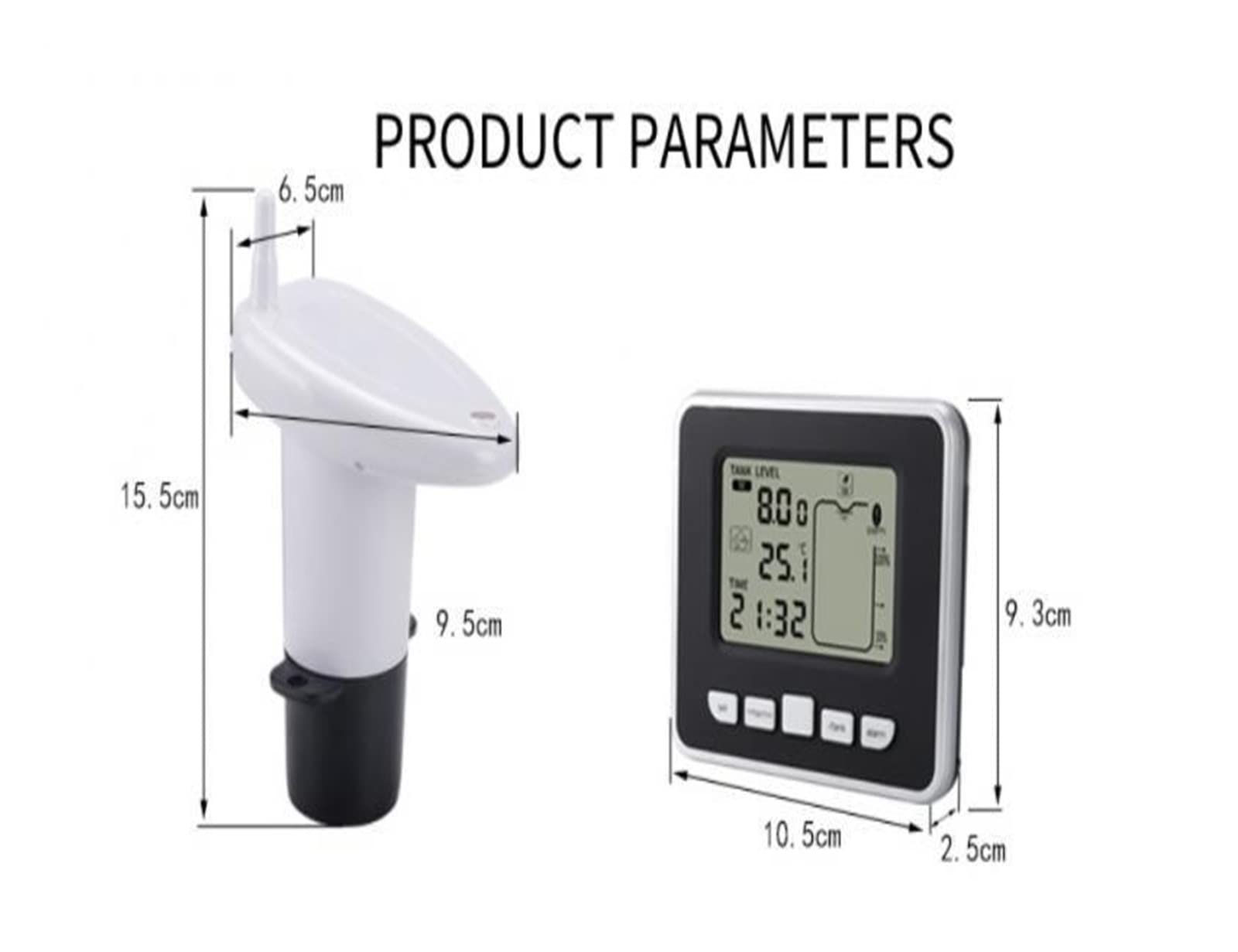 Medidor de nivel de líquidos, Sensor transmisor multifunción Mini tanque de agua líquido medidor de nivel de profundidad ultrasónico inalámbrico nuevo indicador de nivel de agua