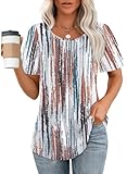 Womens T Shirts Dressy Casual Tie-Dye Fashion Summer Outfits Short Sleeve Boho Tops Round Neck Beach Vacation Clothes Brown XL