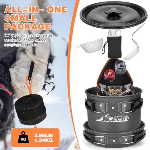 WADEO Camping Cookware Mess Kit with 7200W Camping Stove, 14PCS Non-Stick Camping Pot Pan Set with Stainless Steel Fork Knive Spoon for Camping Backpacking Hiking Outdoor Cooking and Picnic - Image 6