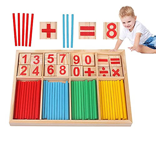 Montessori Mathe Spielzeug,Mathematisches Spielzeug Holz,Mathe Spielzeug Rechenstäbchen,Zahlenlernspiel, Pädagogisches Mathe-Spielzeug für Kinder 3 4 5
