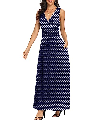 Image of LILBETTER Women Sleeveless Deep V Neck Loose Plain Long Maxi Casual Dress