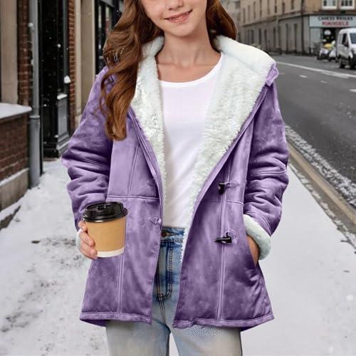 Girls Suede Fleece Lined Coats Cute Hooded Jacket Keep Warm Winter Fall Hoodies 2025 Kids Solid Long Sleeve Coat4