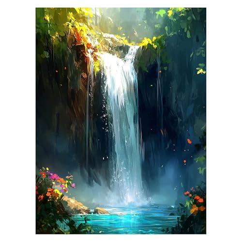 数字油絵 滝 数字塗り絵画 手芸キット 風景 ペイントバイナンバー 手作りキット 子供 初心者 と アクリル絵の具 と ブラシ キャンバス 50x70Cm Paint by numbers のために そして自宅 壁飾り ギフト 女性 model-6866