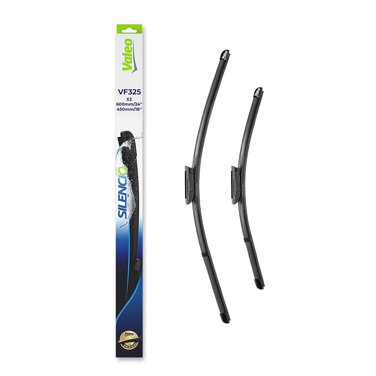 VALEO Silencio Tergicristalli VF325 Kit di Spazzole tergicristallo originali Flat Blade ad Alte Prestazioni, Maggior Visibilità su Strada 600mm/450mm Anteriore Confezione da 2 574366