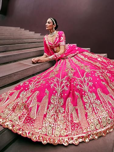 Image of TRENDMALLS Women's Art Silk Heavy Embroidery With Sequence Work Lehenga Choli Unstitch Blouse with Dupatta (New-Bridal-Latest-Wedding-Sequence-Lehenga-Designer)