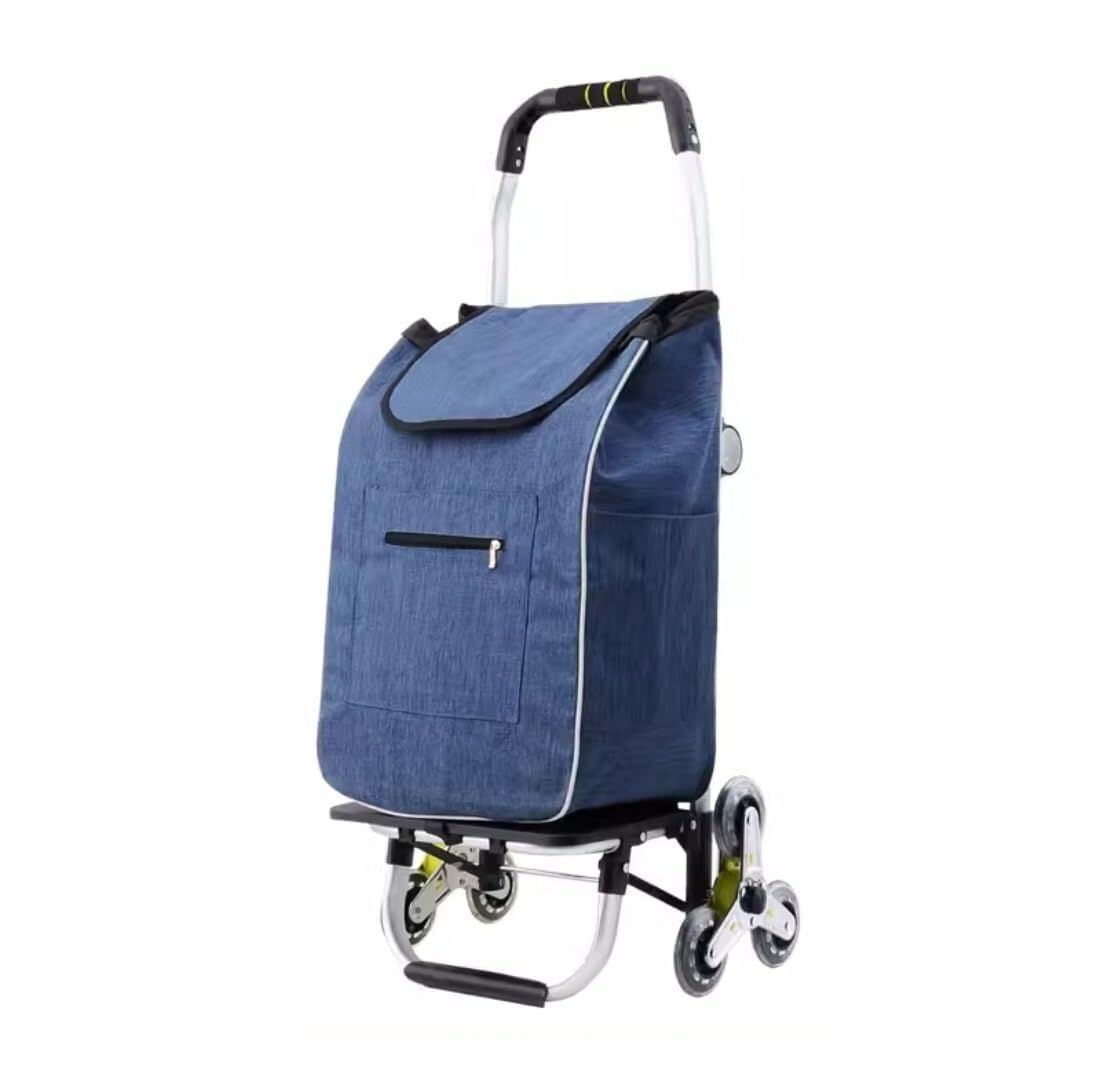 Folding Trolley Cart Folding Shopping Trolley with 6 Wheels Climbing Stairs Home Portable Supermarket Elderly Grocery(Blue)