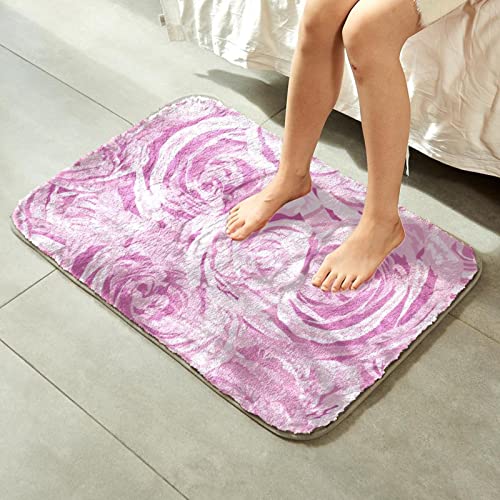 Tapis à poils longs en fausse fourrure rose aquarelle motif roses