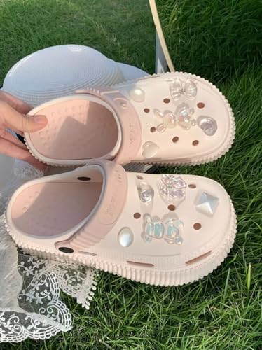 ZQW Women's Cute Platform Garden Shoes Kawaii Y2K Chunky Clogs Bear Heart Star Slippers Sparkly Sandals Summer Beach Slides4