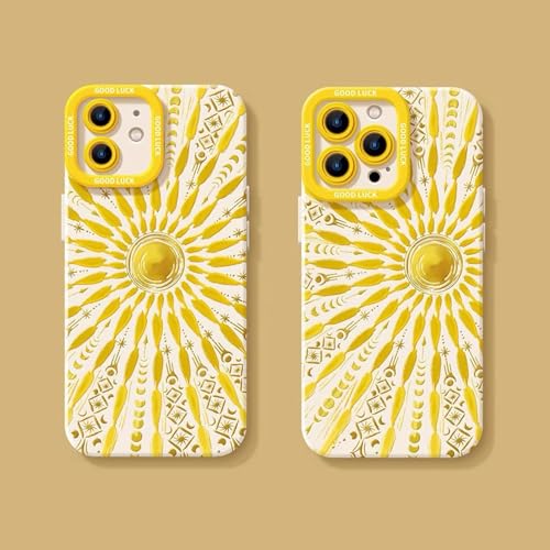 JiuWang [Lot de 2] Coque pour iPhone 16 avec Design Soleil – Fine et Souple en Silicone – Style Boho, esthétique & Dynamique (Jaune et Blanc)