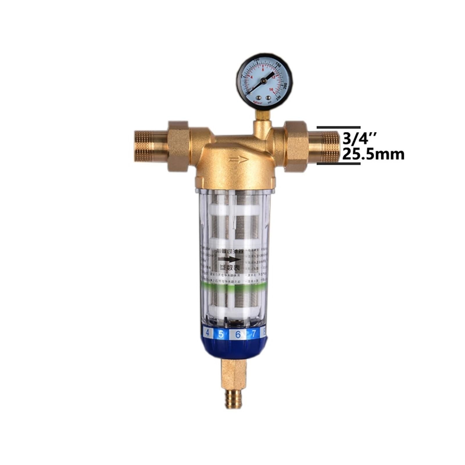 Filtre à eau Domestique, Purificateur de pré-filtre, filtre à eau sédiments for toute la maison, système préfiltre central contre-courant en acier inoxydable(DN20-01)