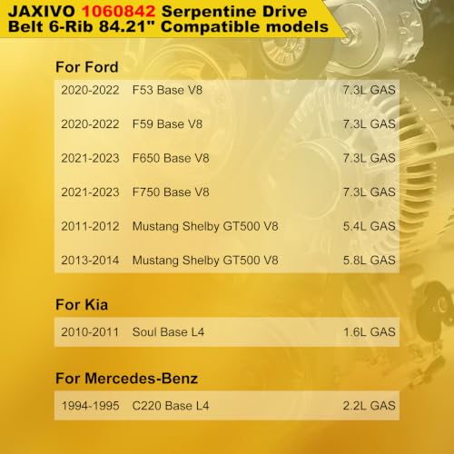 Image of 6PK2139 Serpentine Belt V-Ribbed Drive Belt Compatible with V8 20-22 F53 /F59,21-23 F650 /F750 7.3L,10-11 Soul,Replace K060842