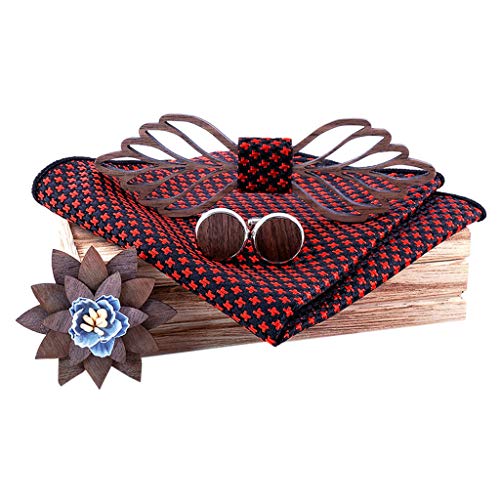 H.eternal(TM) Manual Wooden Bow Tie Handkerchief Set Men's Bowtie Wood Hollow Carved and Box
