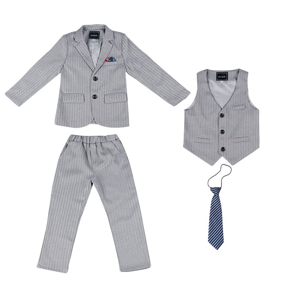 DAIHAN Niños Traje a Rayas Blazer Chaqueta Largos Pantalones Chaleco Traje de Caballeros de Vestir Conjuntos de Ropa Formal para Cumpleaños Noche Vacaciones ocasión Especial Fiesta