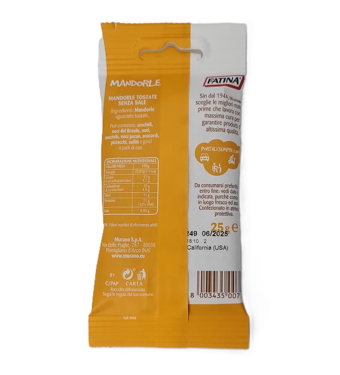 Fatina Fruit Snack - Mandorle Sgusciate Tostate Senza Sale - Frutta secca 100% naturale - 26 Pacchetti Monodose da 25 g