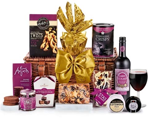 Classic Red Wine and Cheese Gift Basket - Cambridge Cheese and Red Wine Hamper with Mature Cheddar, Organic Brie, Chocolate Biscuits - Merlot Gift Set for Women, from Regency Hampers