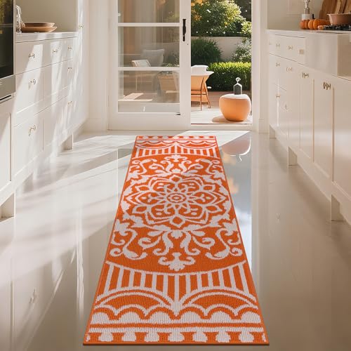 U'Artlines 2 x 6 ft Fall Runner Rug for Hallway, Washable Non Slip Orange Kitchen Rug with Rubber Backing, Low Pile Carpet for Entryway Bedroom Living Room Farmhouse Floor Mat(Orange) — view 2