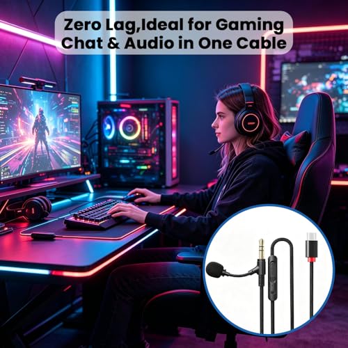 Image of ZORBES Type C to 3.5MM Audio Cable with Mic & Inline Control, 1.5M Nylon Braided 3.5MM Jack to Type C, Volume & Playback Button, Clear Voice Call & Gaming Chat, Compatible with Phone, Tablet & Laptop