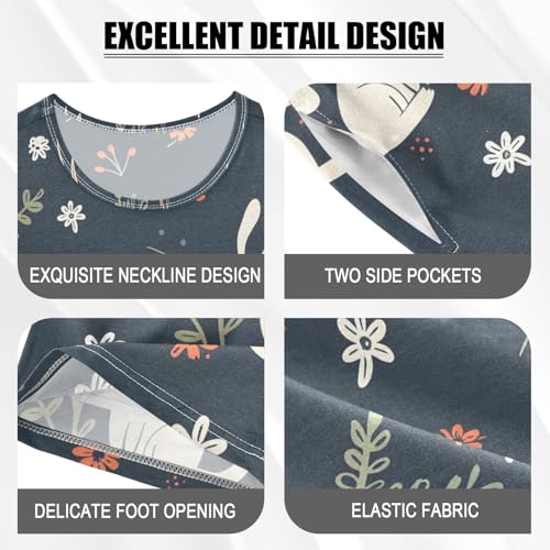 ALAZA Cartoon Cat Blossom Flower Pajamas Short Sleeve 2 Piece Sleepwear Top and Bottom Pajama Set Unisex4