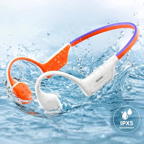 Image of GAG Open-Ear Bone Conduction Wireless Headphones | Bluetooth Sports Neckband Earphones with Secure Fit | Lightweight Open Ear Headset for Running, Cycling & Workout | Orange & White