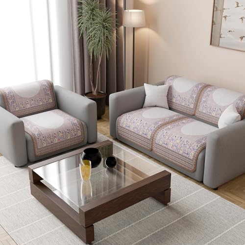 Kuber Industries 2+1 Seater Sofa Cover | Slipcover for Living Room | Thick & Cozy | Non-Slip Comfort Sofa Cover Set | Rajasthani Border Malibu 1351 - Brown