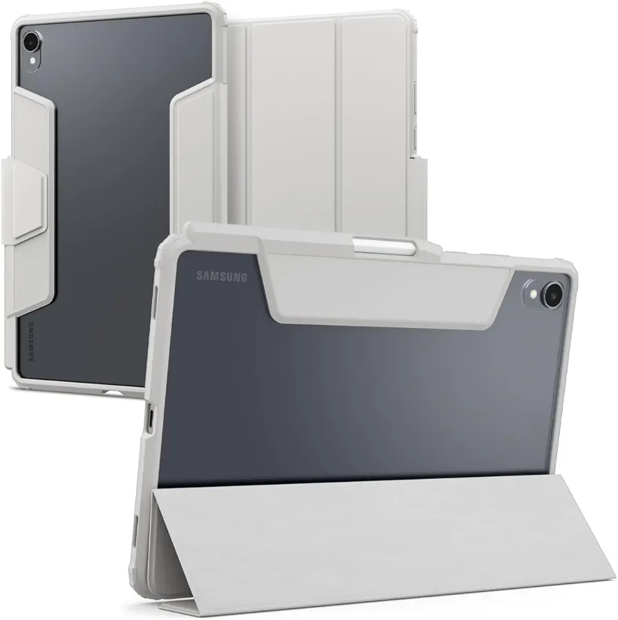 Spigen Ultra Hybrid Pro Coque Compatible avec Samsung Galaxy Tab S11 (2025) Étui avec Support pour Stylet Dos Transparent et Rigide Fonction Veille/réveil Automatique - Gris