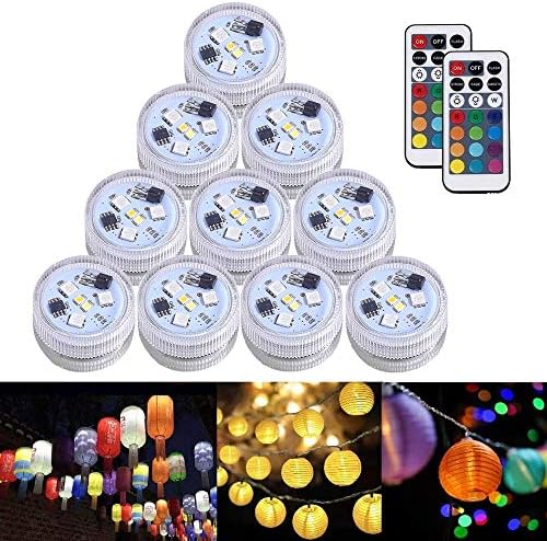 JT 10pcs Mini Submersible Led Lights with Remote, Small Waterproof Tea Lights Candles Battery Operated, RGB Color Changing Flameless for Pond, Pool, Lantern, Vase, Table Centerpieces Lighting