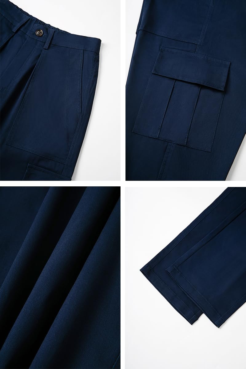 THWEI Cargo Pants for Men Casual Cotton Lightweight Relaxed Fit Stretch Elastic Waist Work Pants