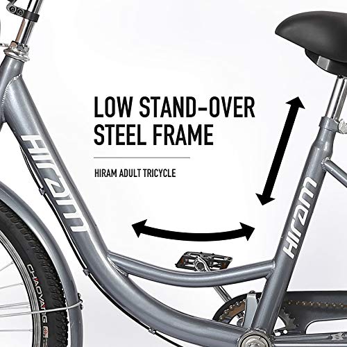 3-Wheeled Adult Tricycle with Removable Basket, 24\" Wheels Trike for Men and Women, Single Speed Cruise Bike, Exercise Bike for Recreation and Shopping, Water-Proof Bag and Bicycle Bell