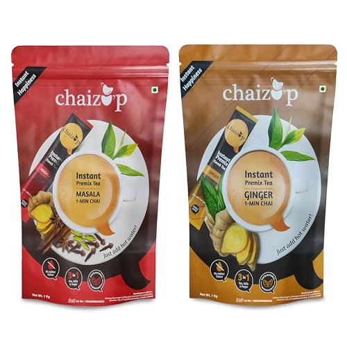 Image of Chaizup Premium 1 Min Instant Assorted Tea Pack - 1kg Poly (Pack of 2) | Ginger & Masala Flavours | Approx. 144 Servings | 2kg