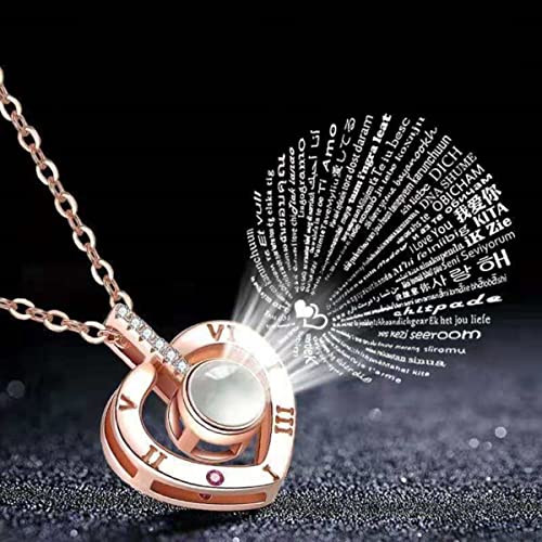 Colar Rose Gold Pingente Coração de 100 Idiomas eu Te Amo I Love You Presente de Namorada Casal Aces