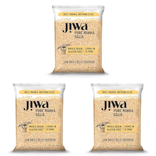 Image of Jiwa Pure Makka Dalia | Cooks In 15 Minutes | Wholegrain | Broken Corn /Makki Daliya | Gluten Free | 500 g (Pack of 3)