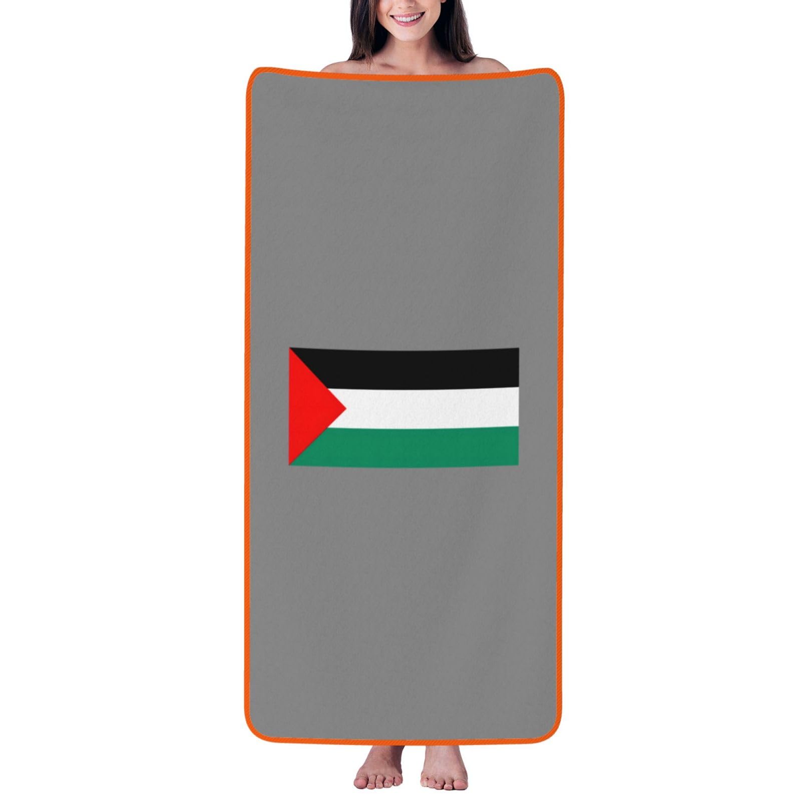 Nimongt Unisex Orange Palestine Flag Print Lightweight Comfort Coral Velvet Bath Towel Home Bathroom Hotel Spa Beach Travel