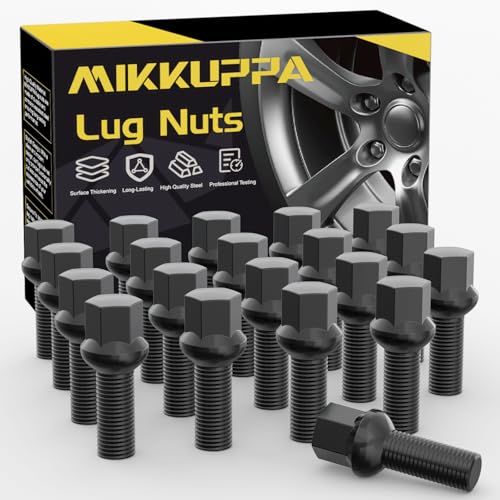 20 Stück MIKKUPPA Radschrauben Radbolzen M14x1 5 - Schaftlänge: 28mm Kugelbund R13 Schlüsselweite:17mm (Schwarz)