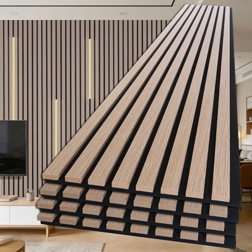 Image of NeatiEase Wood Panels for Wall, 4-Piece 120 inch x 12.6 inch Soundproof Wood Slat Wall Panel for Interior Wall Decor Noise Cancelling, Acoustic Wall Panels, Sound Absorbing Panel (Rustic Oak)