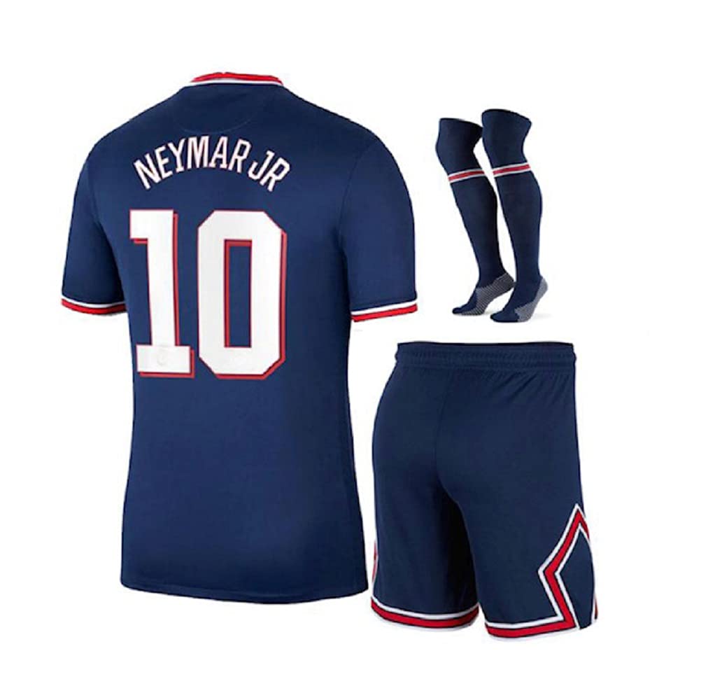 Genu Paris Neymar Blue Home 21/22 Soccer Kids Jersey + Shorts + Socks Set Kit Size Large (10-11 Years Old) for Youth