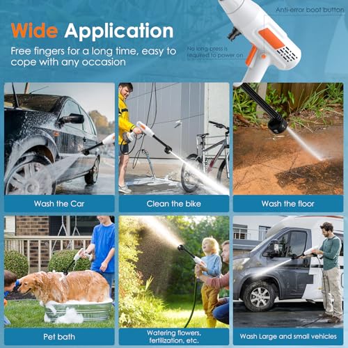 Hidrolimpiadora de Alta Presión, Hidrolimpiadora a Batería Portatil, Pistola de Agua a Presión con 6 en 1 Boquilla Multiusos, Batería y Tubo de 5 m, para Coche, Suelo, Jardín, Limpieza y Riego - imagen 7