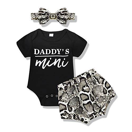 JEELLIGULAR Newborn Baby Boys Girls Summer Clothes Dad's Mini Romper + Snakeskin Print Shorts Set Infant Outfits Summer (0-3 Months, Black Daddy's Mini Boy Shorts Set)