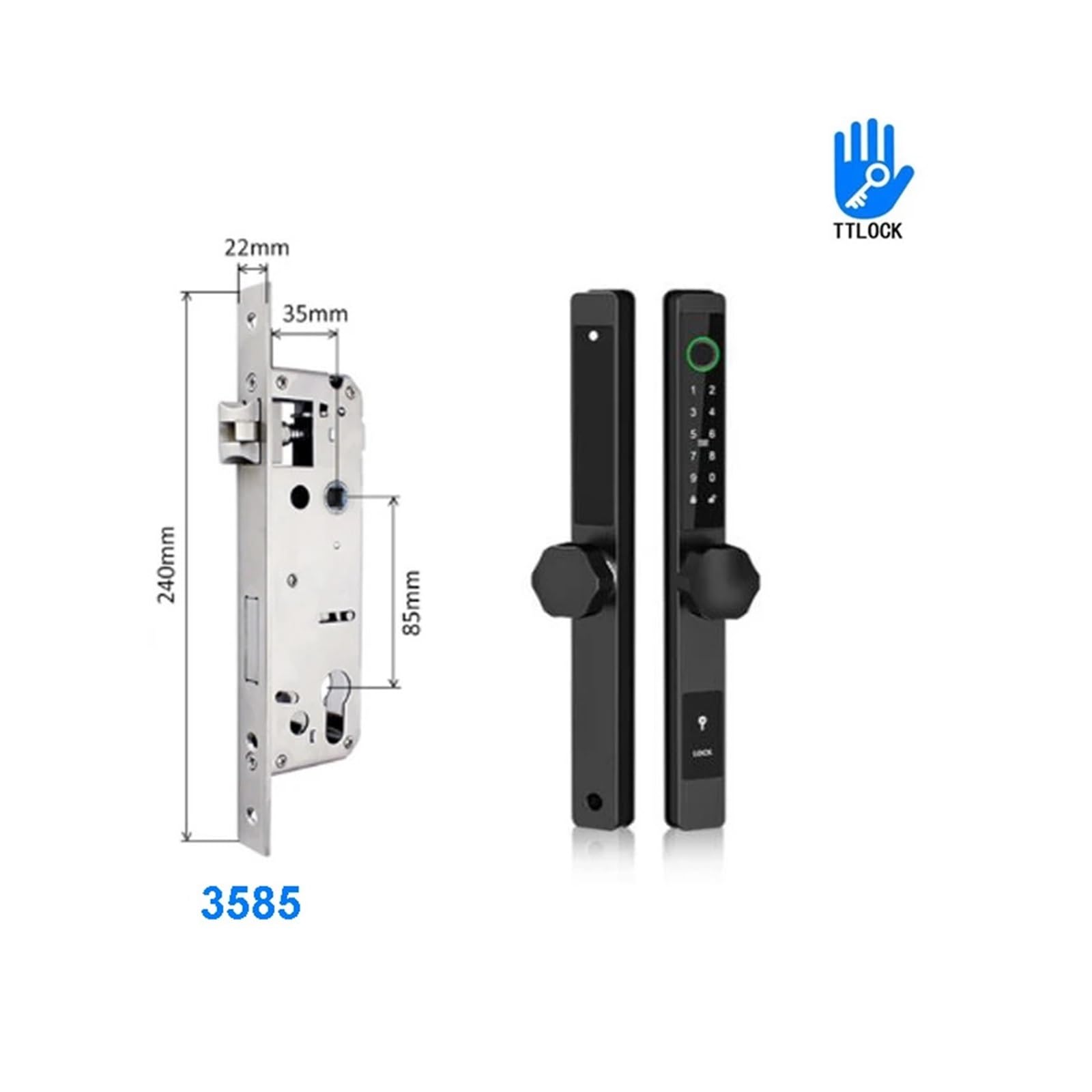 TTLock étanche Empreinte Digitale Carte Code Verre Porte coulissante Serrure de Porte Intelligente sans clé (Noir 3585) Octopus Feet