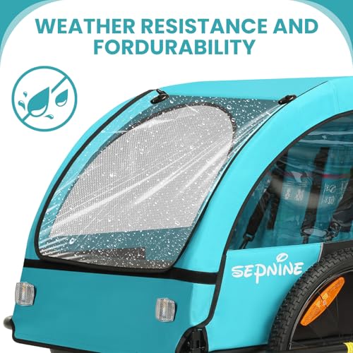 Image of Kids Bike Trailer, Suitable for 1 to 2 Children, Double Seat, Universal Coupler, Foldable, Canopy with Bug Screen and Weather Shield, with 5-Point Harness and Storage Bags