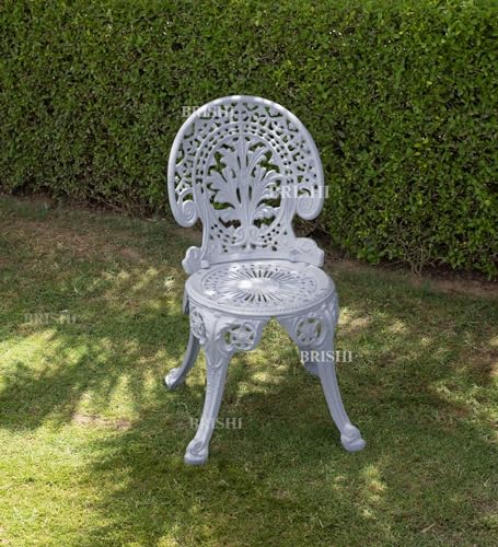 Image of BRISHI Cast Aluminium Garden Patio Seating Chair and Table Set for Balcony Outdoor Furniture with 1 Table and 3 Chair Set (White) (Grey)
