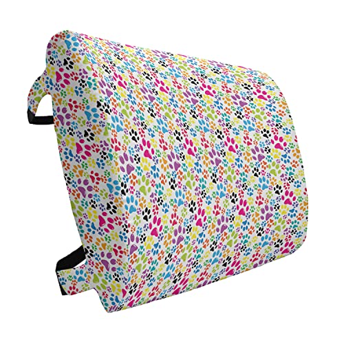ABAKUHAUS Vistoso Cojín Lumbar, Las Huellas de la Pata de Perro de Dibujos Animados, cojín de Respaldo Suave para sillas de Oficina con Correas Ajustables, 36 x 34 cm, Púrpura Azul Verde